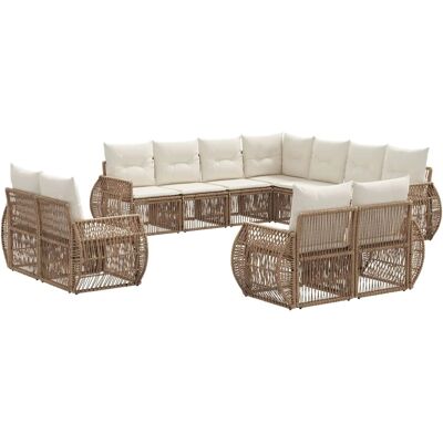 vidaXL Gartensofa-Set 11-Tlg Beige und Cremeweiß Poly-Rattan 3435588 vidaXL Gartensofa-Set 11-Tlg Beige und Cremeweiß Poly-Rattan 3435588