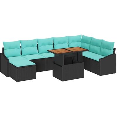 vidaXL Garten Essgruppe mit Kissen 9-Tlg Schwarz und Teal 3349878 vidaXL Garten Essgruppe mit Kissen 9-Tlg Schwarz und Teal 3349878