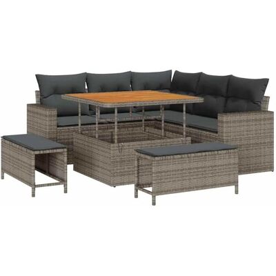 vidaXL Gartensofa-Set mit Kissen 9 Stk Grau Poly-Rattan 3363558 vidaXL Gartensofa-Set mit Kissen 9 Stk Grau Poly-Rattan 3363558