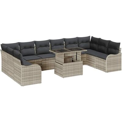 vidaXL Garten-Sofa-Set mit Kissen 11-Tlg Hellgrau Poly Rattan 3348538 vidaXL Garten-Sofa-Set mit Kissen 11-Tlg Hellgrau Poly Rattan 3348538