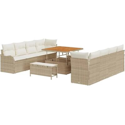 vidaXL 11-Teiliges Garten-Sofaset mit Kissen in Beige aus Poly Rattan und Akazie 3362246 vidaXL 11-Teiliges Garten-Sofaset mit Kissen in Beige aus Poly Rattan und Akazie 3362246