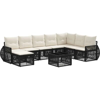 vidaXL Gartensofa-Set 9-Tlg Schwarz und Cremeweiß Poly-Rattan 3435511 vidaXL Gartensofa-Set 9-Tlg Schwarz und Cremeweiß Poly-Rattan 3435511