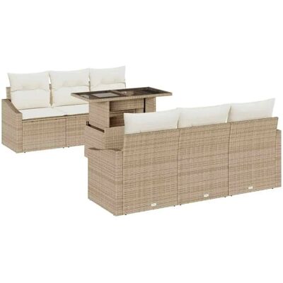 vidaXL 7-Teiliges Garten-Sofa-Set mit Beigen Kissen aus Poly Rattan 3357664 vidaXL 7-Teiliges Garten-Sofa-Set mit Beigen Kissen aus Poly Rattan 3357664