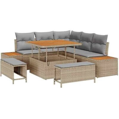 vidaXL Garten-Sofa-Set mit Kissen 8-Tlg Beige Poly Rattan 3362907 vidaXL Garten-Sofa-Set mit Kissen 8-Tlg Beige Poly Rattan 3362907