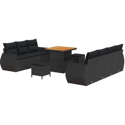 vidaXL 10-Teiliges Garten Sofa Set mit Kissen Schwarz Poly Rattan Akazie 3361834 vidaXL 10-Teiliges Garten Sofa Set mit Kissen Schwarz Poly Rattan Akazie 3361834