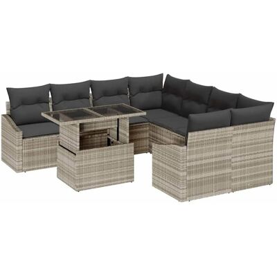 vidaXL 9-Tlg Garten-Sofagarnitur mit Kissen Hellgrau Poly Rattan 3357715 vidaXL 9-Tlg Garten-Sofagarnitur mit Kissen Hellgrau Poly Rattan 3357715
