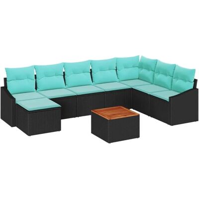 vidaXL Gartensofa-Set mit Kissen 9-Tlg Schwarz Poly-Rattan 3347872 vidaXL Gartensofa-Set mit Kissen 9-Tlg Schwarz Poly-Rattan 3347872