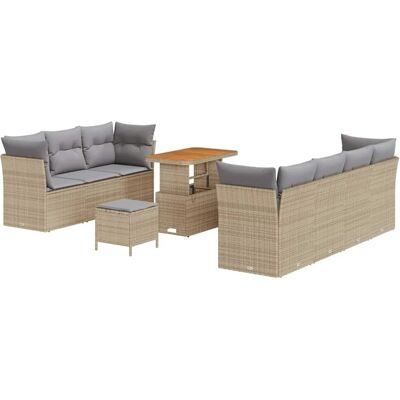 vidaXL 10-Teiliges Garten Sofa Set mit Kissen Beige Poly Rattan Akazie 3361452 vidaXL 10-Teiliges Garten Sofa Set mit Kissen Beige Poly Rattan Akazie 3361452