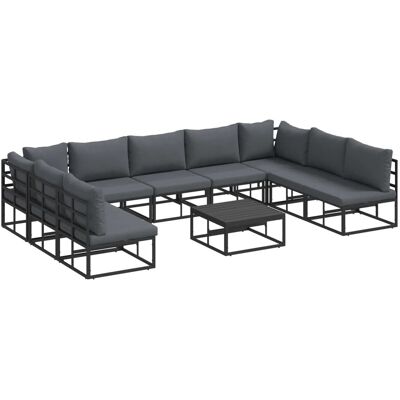vidaXL Gartensofa-Set mit Kissen 10 Stk Schwarz Aluminium 3378901 vidaXL Gartensofa-Set mit Kissen 10 Stk Schwarz Aluminium 3378901