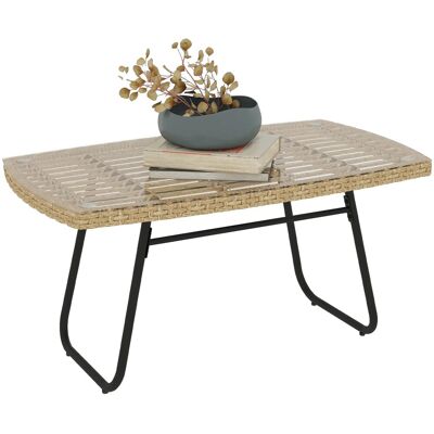 Outsunny Rattan-Gartentisch Stahl PE-Rattan 90L x 50B x 45H cm Naturholz Outsunny Rattan-Gartentisch Stahl PE-Rattan 90L x 50B x 45H cm Naturholz
