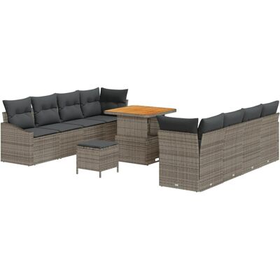 vidaXL 11-Teiliges Garten-Sofa-Set mit Grauen Kissen aus Poly Rattan und Akazie 3362628 vidaXL 11-Teiliges Garten-Sofa-Set mit Grauen Kissen aus Poly Rattan und Akazie 3362628