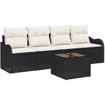 vidaXL 5-Teiliges Garten Sofa Set mit Kissen Schwarz Poly Rattan 3345567 vidaXL 5-Teiliges Garten Sofa Set mit Kissen Schwarz Poly Rattan 3345567
