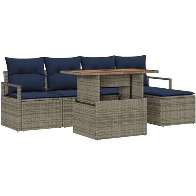 vidaXL Garten Essgruppe mit Kissen 6-Tlg Grau und Marineblau 3349702 vidaXL Garten Essgruppe mit Kissen 6-Tlg Grau und Marineblau 3349702