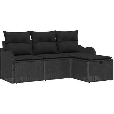 vidaXL 4-Teiliges Garten-Sofa-Set mit Kissen Schwarzes Poly Rattan 3360284 vidaXL 4-Teiliges Garten-Sofa-Set mit Kissen Schwarzes Poly Rattan 3360284