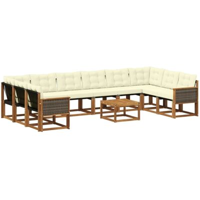 vidaXL Outdoor-Sofagarnitur mit Kissen 11 Stk Natur und Creme 3382250 vidaXL Outdoor-Sofagarnitur mit Kissen 11 Stk Natur und Creme 3382250