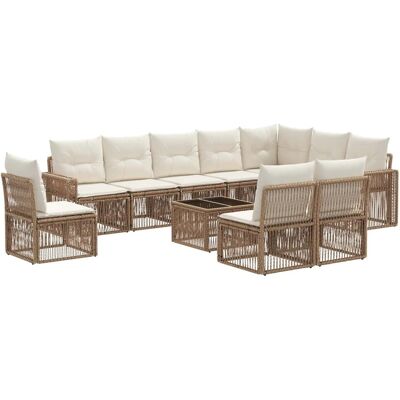 vidaXL Gartensofa-Set 11-Tlg Beige und Cremeweiß Poly-Rattan 3435156 vidaXL Gartensofa-Set 11-Tlg Beige und Cremeweiß Poly-Rattan 3435156