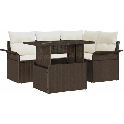vidaXL 5-Teiliges Garten Sofa Set mit Kissen Braun Poly Rattan 3348274 vidaXL 5-Teiliges Garten Sofa Set mit Kissen Braun Poly Rattan 3348274