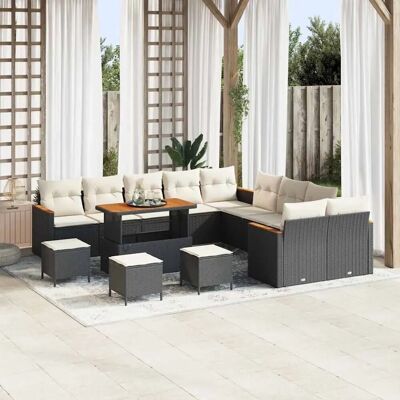 vidaXL 14-Teiliges Garten Sofa Set mit Kissen Schwarz Poly Rattan Akazie 3363110 vidaXL 14-Teiliges Garten Sofa Set mit Kissen Schwarz Poly Rattan Akazie 3363110