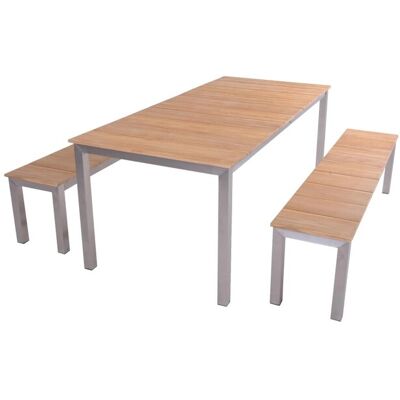 DELUKE Garten-Sitzgruppe SOFIE 3-tlg. Edelstahl Teak Natur Gartenmöbel-Set Gartengarnitur Garten-Essgruppe DELUKE Garten-Sitzgruppe SOFIE 3-tlg. Edelstahl Teak Natur Gartenmöbel-Set Gartengarnitur Garten-Essgruppe