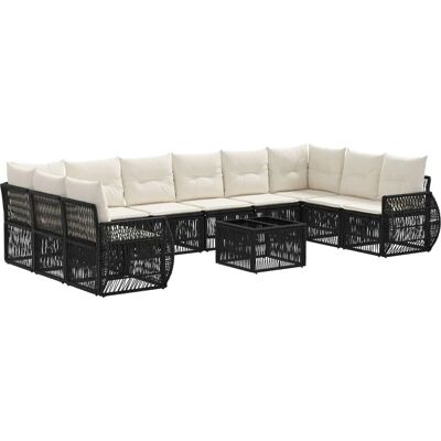 vidaXL Gartensofa-Set 11-Tlg Schwarz und Cremeweiß Poly-Rattan 3435529 vidaXL Gartensofa-Set 11-Tlg Schwarz und Cremeweiß Poly-Rattan 3435529