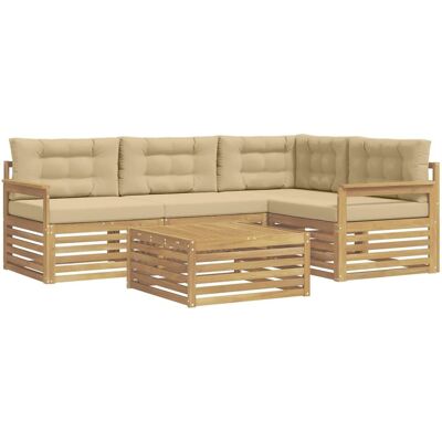 vidaXL Outdoor-Sofagarnitur mit Kissen 6-Tlg Weiß und Beige Polyester 3390433 vidaXL Outdoor-Sofagarnitur mit Kissen 6-Tlg Weiß und Beige Polyester 3390433