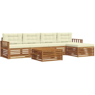 vidaXL Outdoor-Sofagarnitur mit Kissen 6-Tlg Natur und Creme 3373330 vidaXL Outdoor-Sofagarnitur mit Kissen 6-Tlg Natur und Creme 3373330