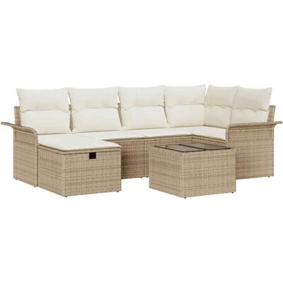 vidaXL Garten-Sofa-Set mit Kissen mit Speicher 7-Tlg Beige Poly Rattan 3360222 vidaXL Garten-Sofa-Set mit Kissen mit Speicher 7-Tlg Beige Poly Rattan 3360222
