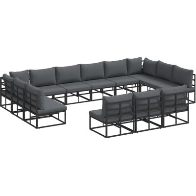 vidaXL Garten-Sofa-Set mit Kissen 13-Tlg Schwarz Aluminium 3378920 vidaXL Garten-Sofa-Set mit Kissen 13-Tlg Schwarz Aluminium 3378920