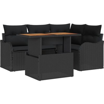 vidaXL 5-Teiliges Garten-Sofa-Set mit Kissen in Schwarz aus Poly Rattan 3358193 vidaXL 5-Teiliges Garten-Sofa-Set mit Kissen in Schwarz aus Poly Rattan 3358193