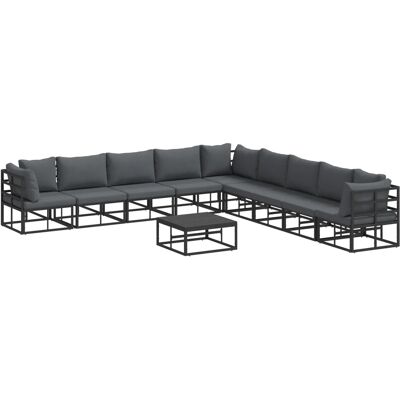 vidaXL Garten-Sofa-Set mit Kissen 10-Tlg Schwarz Aluminium 3378877 vidaXL Garten-Sofa-Set mit Kissen 10-Tlg Schwarz Aluminium 3378877