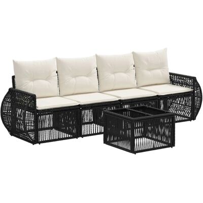 vidaXL Gartensofa-Set 5-Tlg Schwarz und Cremeweiß Poly-Rattan 3435343 vidaXL Gartensofa-Set 5-Tlg Schwarz und Cremeweiß Poly-Rattan 3435343
