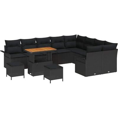 vidaXL 12-Teiliges Garten-Sofa-Set mit Kissen in Schwarz aus Poly Rattan und Akazie 3362174 vidaXL 12-Teiliges Garten-Sofa-Set mit Kissen in Schwarz aus Poly Rattan und Akazie 3362174