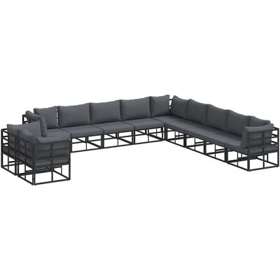 vidaXL Gartensofa-Set mit Kissen 11 Stk Schwarz Aluminium 3378886 vidaXL Gartensofa-Set mit Kissen 11 Stk Schwarz Aluminium 3378886