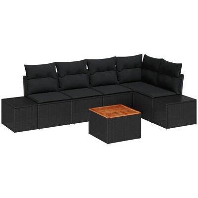 Schwarzes Poly Rattan Gartensofa-Set - Gartenmöbel für 6 Schwarzes Poly Rattan Gartensofa-Set - Gartenmöbel für 6