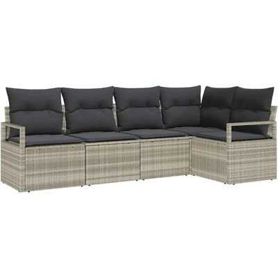 vidaXL Garten-Sofa-Set 5-Tlg Hellgrau Poly Rattan 3346382 vidaXL Garten-Sofa-Set 5-Tlg Hellgrau Poly Rattan 3346382