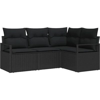 vidaXL Sofa Set mit Kissen mit Speicher 4 Stk Schwarz Poly-Rattan 3355032 vidaXL Sofa Set mit Kissen mit Speicher 4 Stk Schwarz Poly-Rattan 3355032