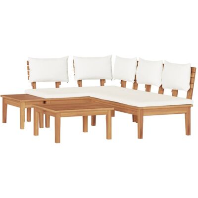 vidaXL Gartenbänke Set mit Kissen mit Speicher 4-Tlg Braun Creme 3356864 vidaXL Gartenbänke Set mit Kissen mit Speicher 4-Tlg Braun Creme 3356864