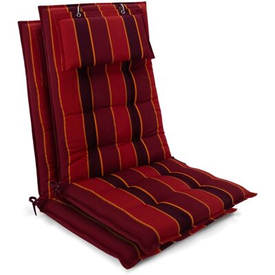 Beautissu 3er Set Sun-HL Hochlehner Auflage 120x50x8cm Rot-Anthrazit-Gestreift Beautissu 3er Set Sun-HL Hochlehner Auflage 120x50x8cm Rot-Anthrazit-Gestreift