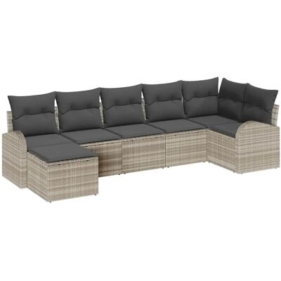 VIDAXL Gartenset 7 Stück mit Kissen Hellgrau in Synthetischem Rattan - Gartenset VIDAXL Gartenset 7 Stück mit Kissen Hellgrau in Synthetischem Rattan - Gartenset