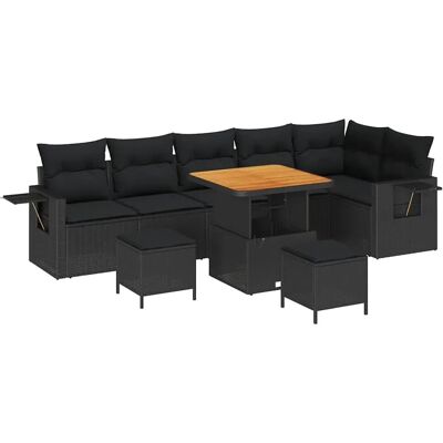 vidaXL 9-Teiliges Garten Sofa Set mit Kissen Schwarz Poly Rattan Akazie 3361759 vidaXL 9-Teiliges Garten Sofa Set mit Kissen Schwarz Poly Rattan Akazie 3361759