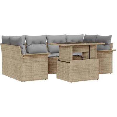 vidaXL Garten-Sofa-Set mit Kissen mit Speicher 7-Tlg Beige Poly Rattan 3356953 vidaXL Garten-Sofa-Set mit Kissen mit Speicher 7-Tlg Beige Poly Rattan 3356953