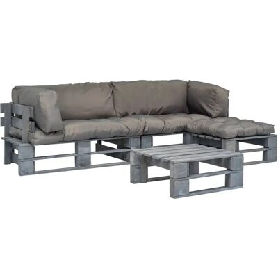 vidaXL 4-Tlg Garten-Lounge-Set Paletten mit Kissen in Grau Holz 275312 vidaXL 4-Tlg Garten-Lounge-Set Paletten mit Kissen in Grau Holz 275312