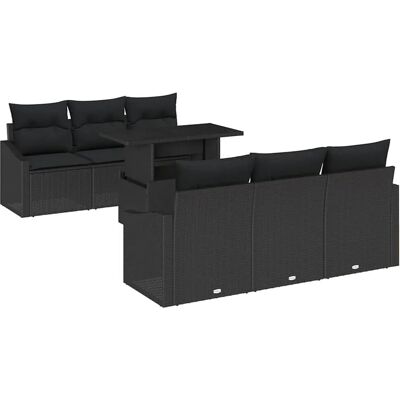 vidaXL 7-Teiliges Garten-Sofa-Set mit Kissen aus Schwarzem Poly Rattan 3357666 vidaXL 7-Teiliges Garten-Sofa-Set mit Kissen aus Schwarzem Poly Rattan 3357666
