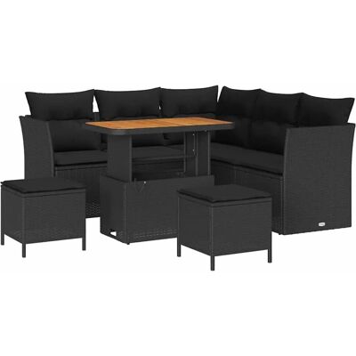 vidaXL 8-Teiliges Garten-Sofaset mit Kissen in Schwarz aus Poly Rattan und Akazie 3361484 vidaXL 8-Teiliges Garten-Sofaset mit Kissen in Schwarz aus Poly Rattan und Akazie 3361484