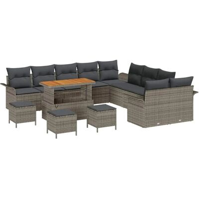 vidaXL Garten-Sofa-Set 14-Tlg Grau Poly Rattan 3362203 vidaXL Garten-Sofa-Set 14-Tlg Grau Poly Rattan 3362203