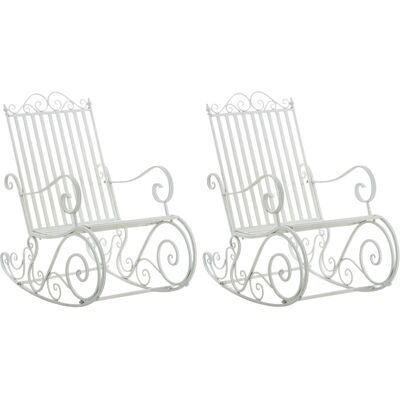 DELUKE Schaukelstuhl ANNA 2er Set Antik Outdoor 56x90x94cm Metall Weiß Gartenstuhl Liegestuhl Relaxstuhl Garten Terrasse DELUKE Schaukelstuhl ANNA 2er Set Antik Outdoor 56x90x94cm Metall Weiß Gartenstuhl Liegestuhl Relaxstuhl Garten Terrasse