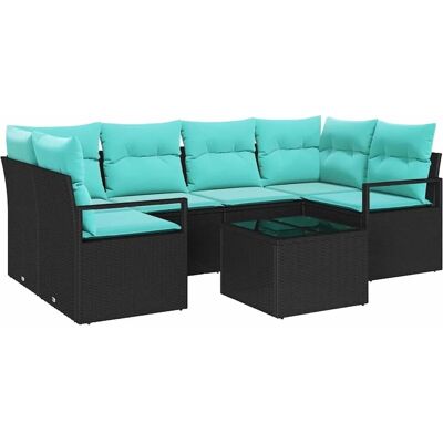 vidaXL Sofa Set 7-Tlg Schwarz und Blau Poly-Rattan 3346286 vidaXL Sofa Set 7-Tlg Schwarz und Blau Poly-Rattan 3346286