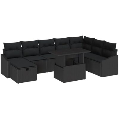 vidaXL Garten-Sofa-Set Höhenverstellbar 9-Tlg Schwarz Poly Rattan 3361192 vidaXL Garten-Sofa-Set Höhenverstellbar 9-Tlg Schwarz Poly Rattan 3361192