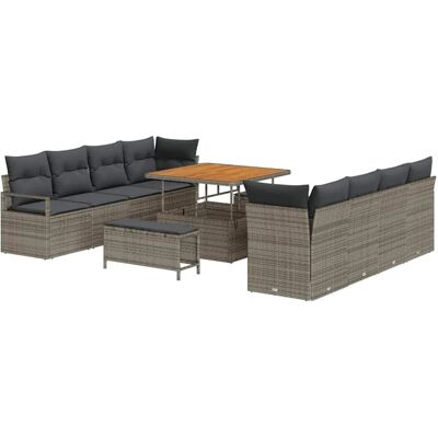 vidaXL 11-Teiliges Garten-Sofaset mit Kissen Graues Poly Rattan Akazie 3362508 vidaXL 11-Teiliges Garten-Sofaset mit Kissen Graues Poly Rattan Akazie 3362508