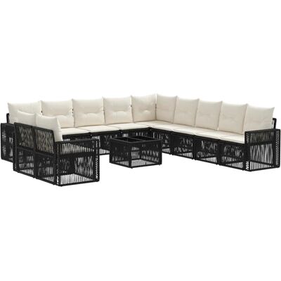 vidaXL Gartensofa-Set 12-Tlg Schwarz und Cremeweiß Poly-Rattan 3435178 vidaXL Gartensofa-Set 12-Tlg Schwarz und Cremeweiß Poly-Rattan 3435178